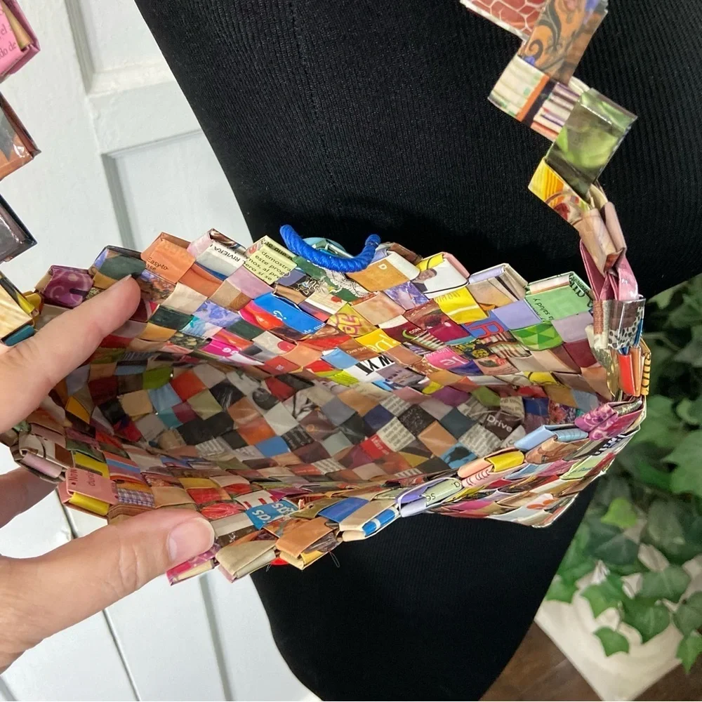 Two Recycled Colorful Woven Wrapper Bags- One Big & One Small Handbag - Picture 16 of 16